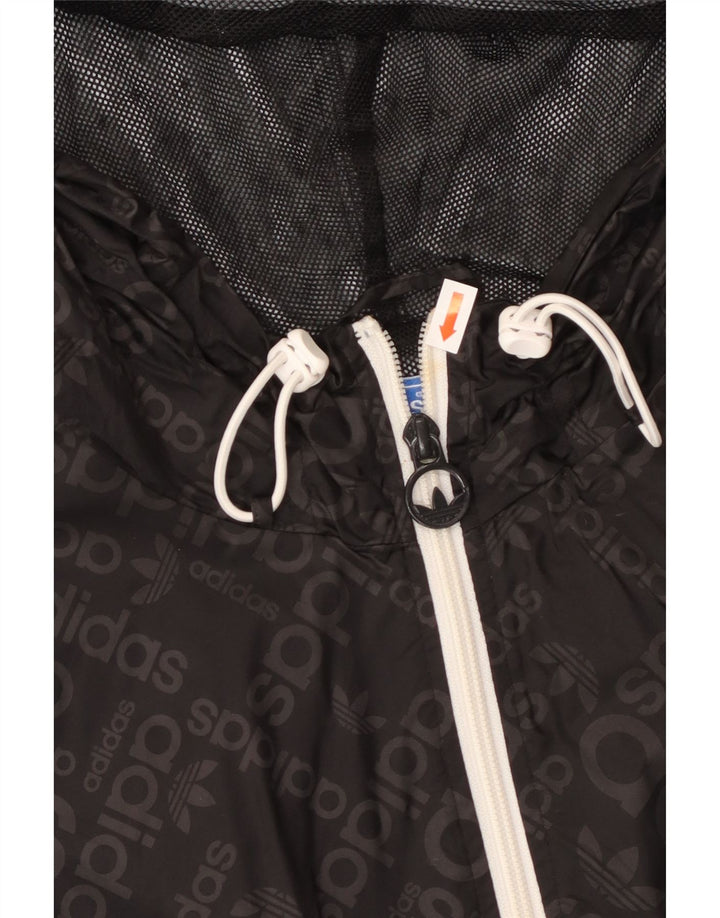 ADIDAS Mens Graphic Hooded Rain Jacket UK 38 Medium Black Polyamide