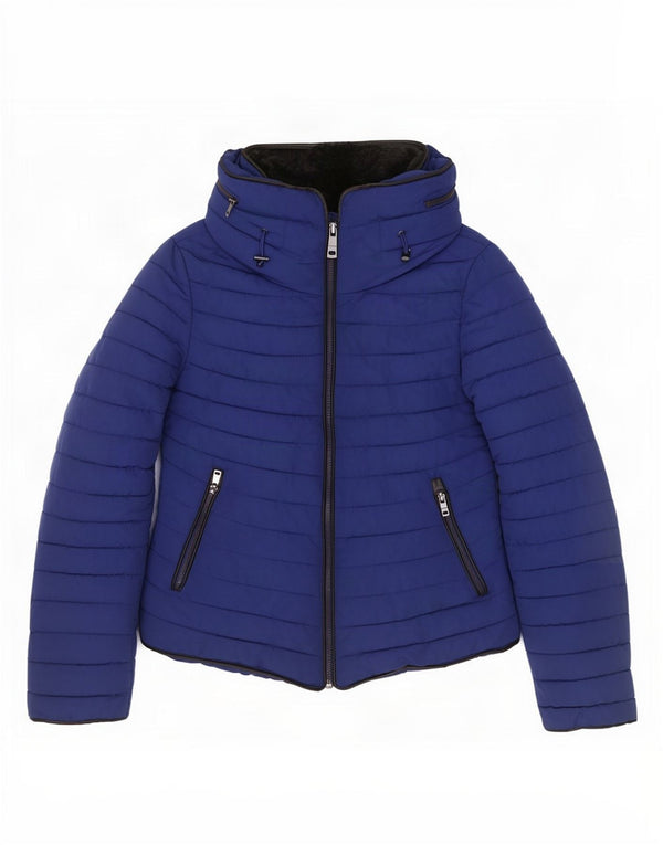 Jaqueta acolchoada com capuz feminina Zara UK 10 pequena azul
