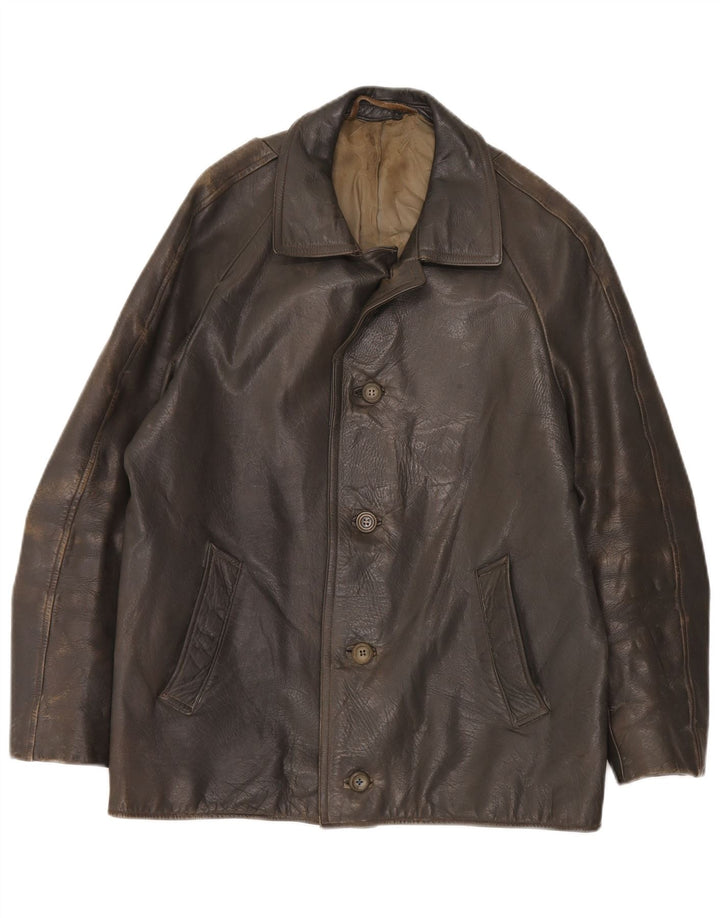 Vintage Mens Leather Jacket IT 48 Medium Khaki