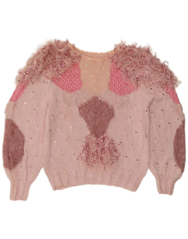 vintage Womens Boat Neck Jumper Pull UK 16 Grand Rose