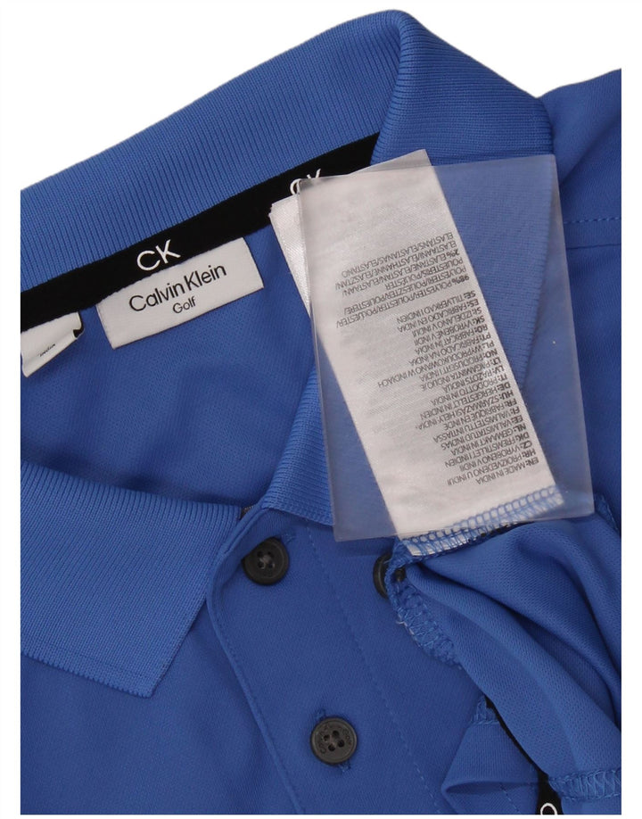 CALVIN KLEIN Ανδρικό γραφικό πουκάμισο πόλο μεσαίου μπλε πολυεστέρα