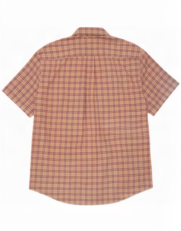 Tommy Hilfiger Mens Short Sleeve Shirt Large Beige Check Cotton