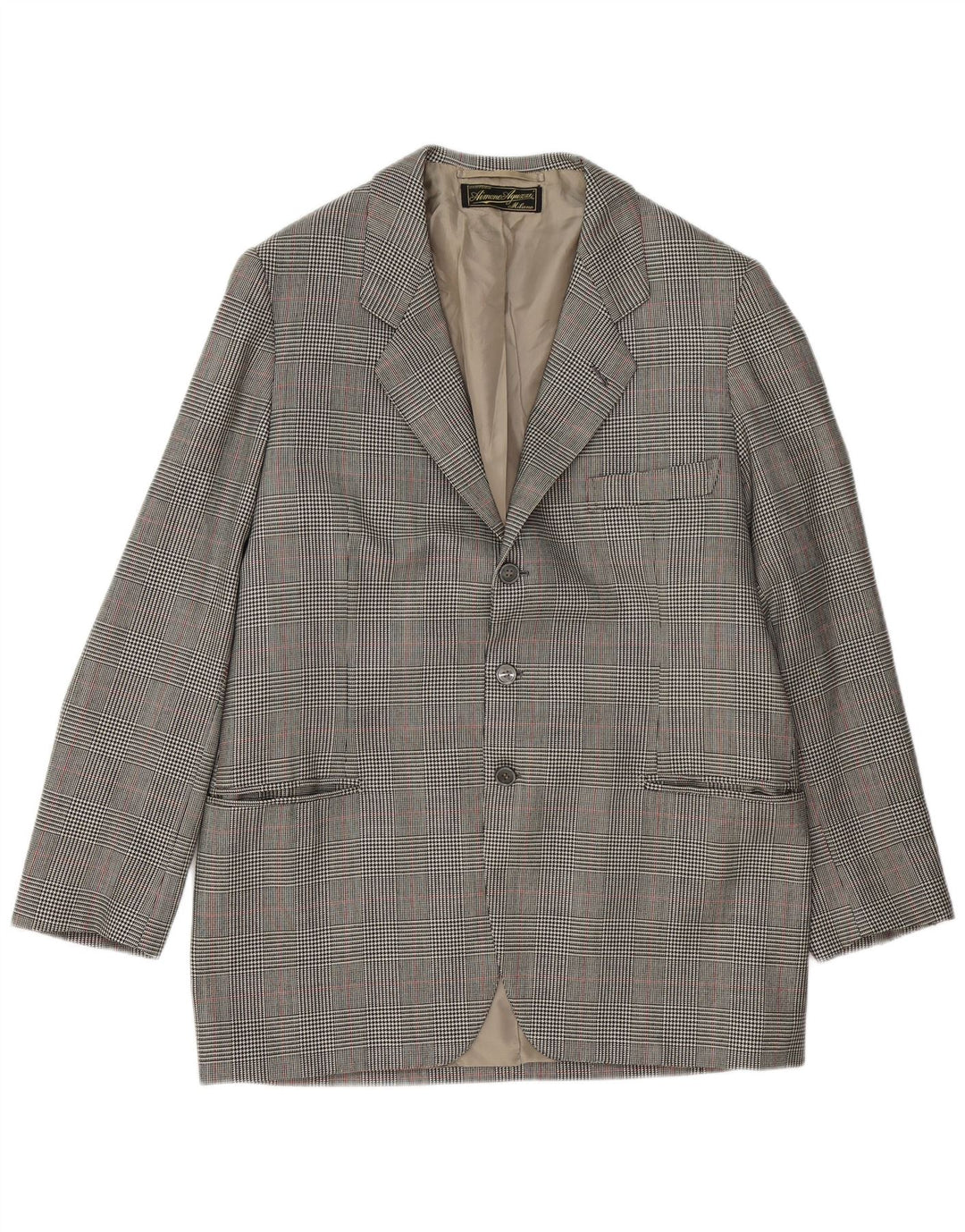 VINTAGE Mens 3 Button Blazer Jacket UK 38 Medium Grey Houndstooth
