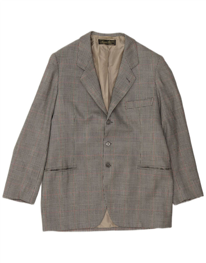 VINTAGE Mens 3 Button Blazer Jacket UK 38 Medium Grey Houndstooth