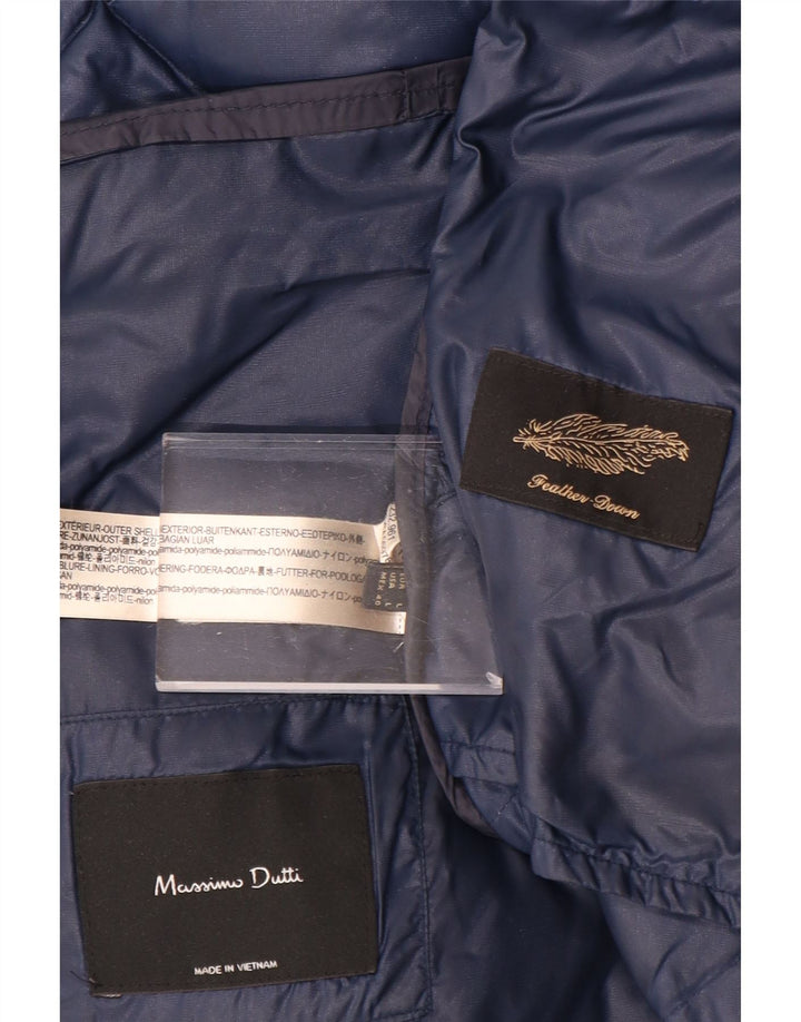 MASSIMO DUTTI Dame hætte polstret frakke UK 16 Stor marineblå polyamid
