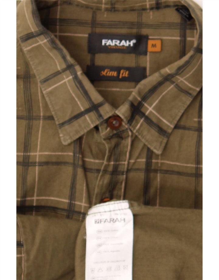 Farah Mens Slim Fit Flannel Shirt Medium Green Check Cotton