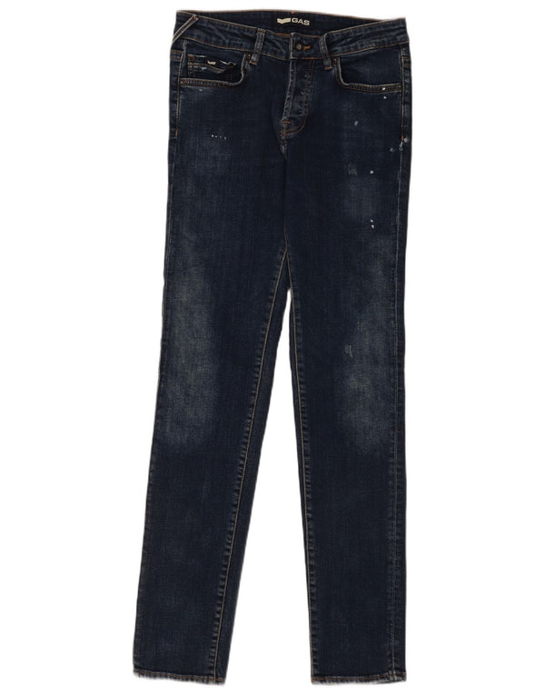 Gas Mens Distressed Slim Jeans W29 L34 Azul Marinho Algodão