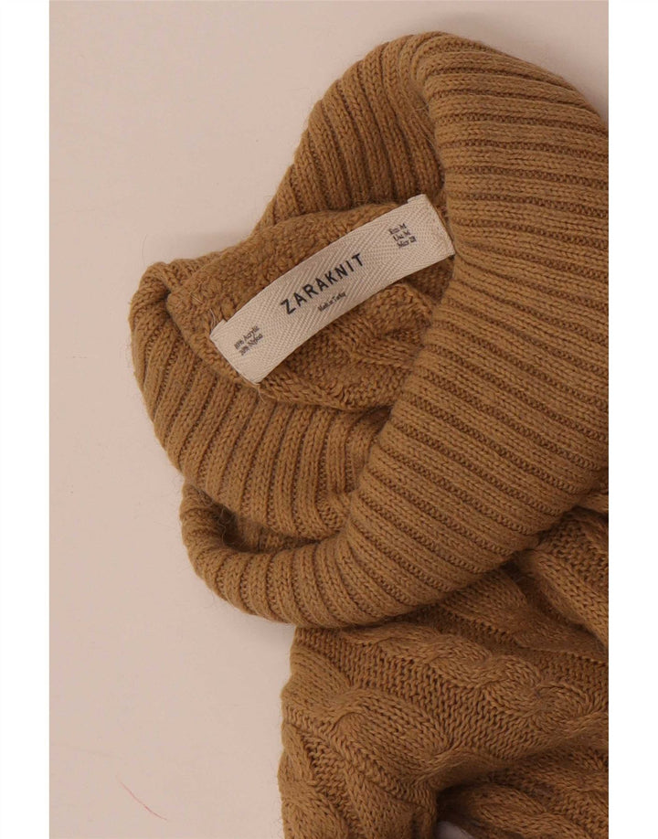 Zara Womens Roll Neck Jumper Sweater UK 12 Medium Brown Acrylic