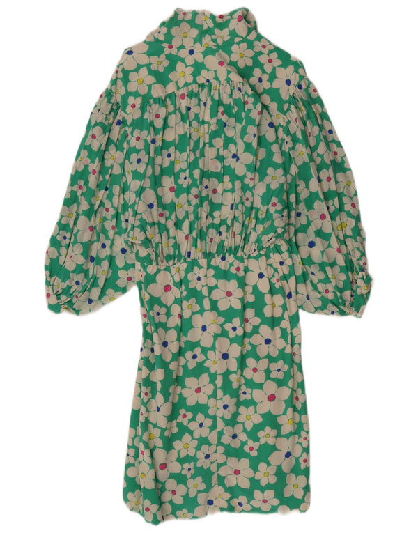 Abito a trapezio con maniche a 3/4 da donna vintage UK 4 XS verde floreale
