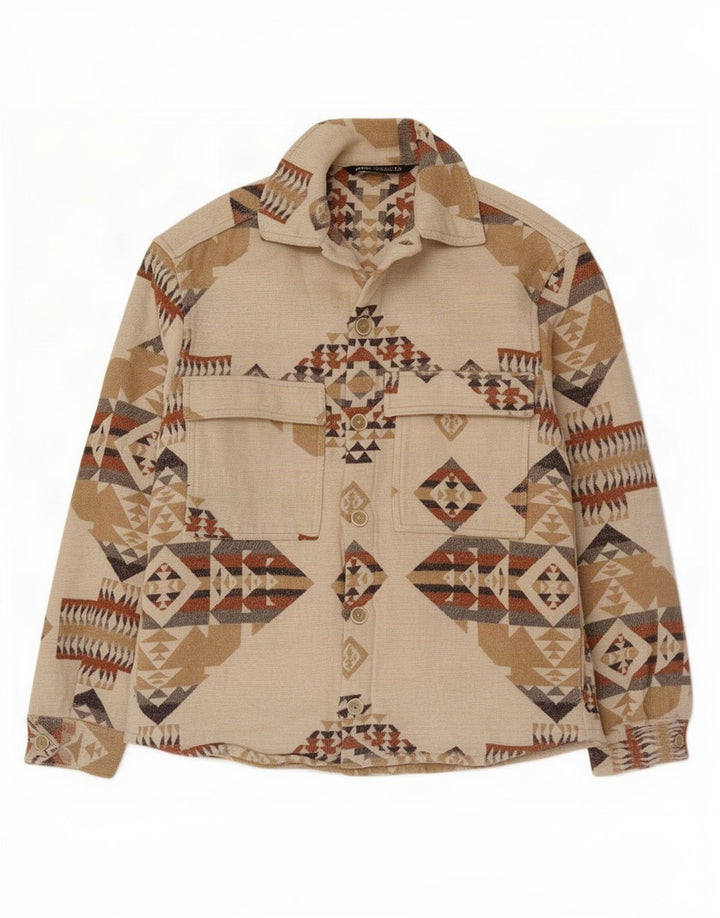 Zara Hombre Camisa Small Beige Geométrica