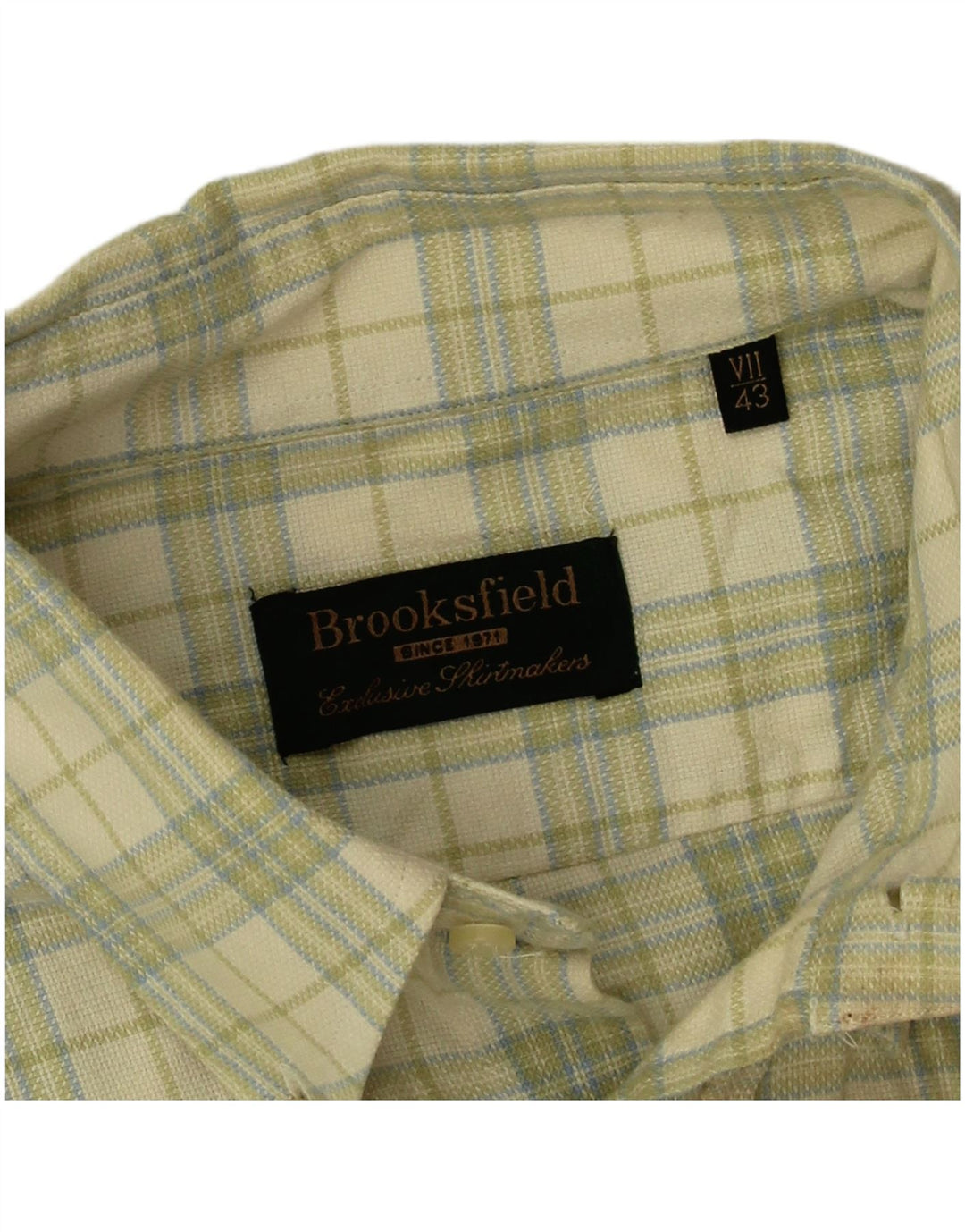 Brooksfield Mens Shirt Size 43 Large Green Check Cotton