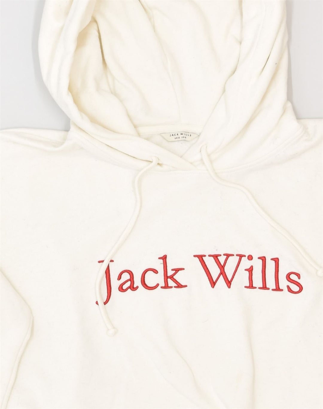 JACK WILLS Womens Crop Graphic Hoodie Jumper UK 12 Medium Off White Cotton | Vintage Jack Wills | Thrift | Second-Hand Jack Wills | Used Clothing | Messina Hembry 