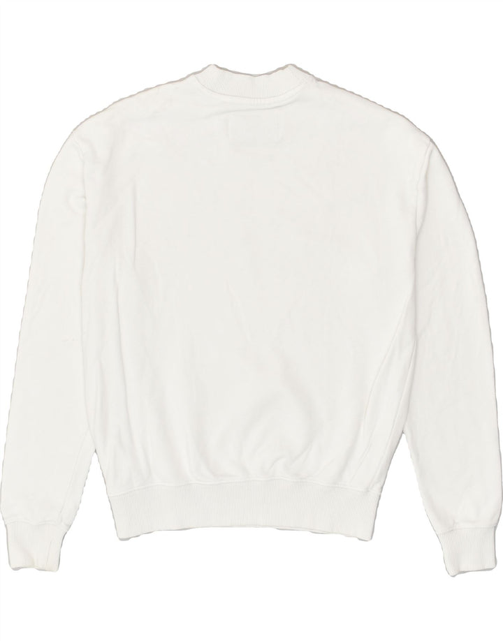 CALVIN KLEIN Womens Loose Fit Graphic Sweatshirt Jumper UK 6 XS White | Vintage Calvin Klein | Thrift | Second-Hand Calvin Klein | Used Clothing | Messina Hembry 