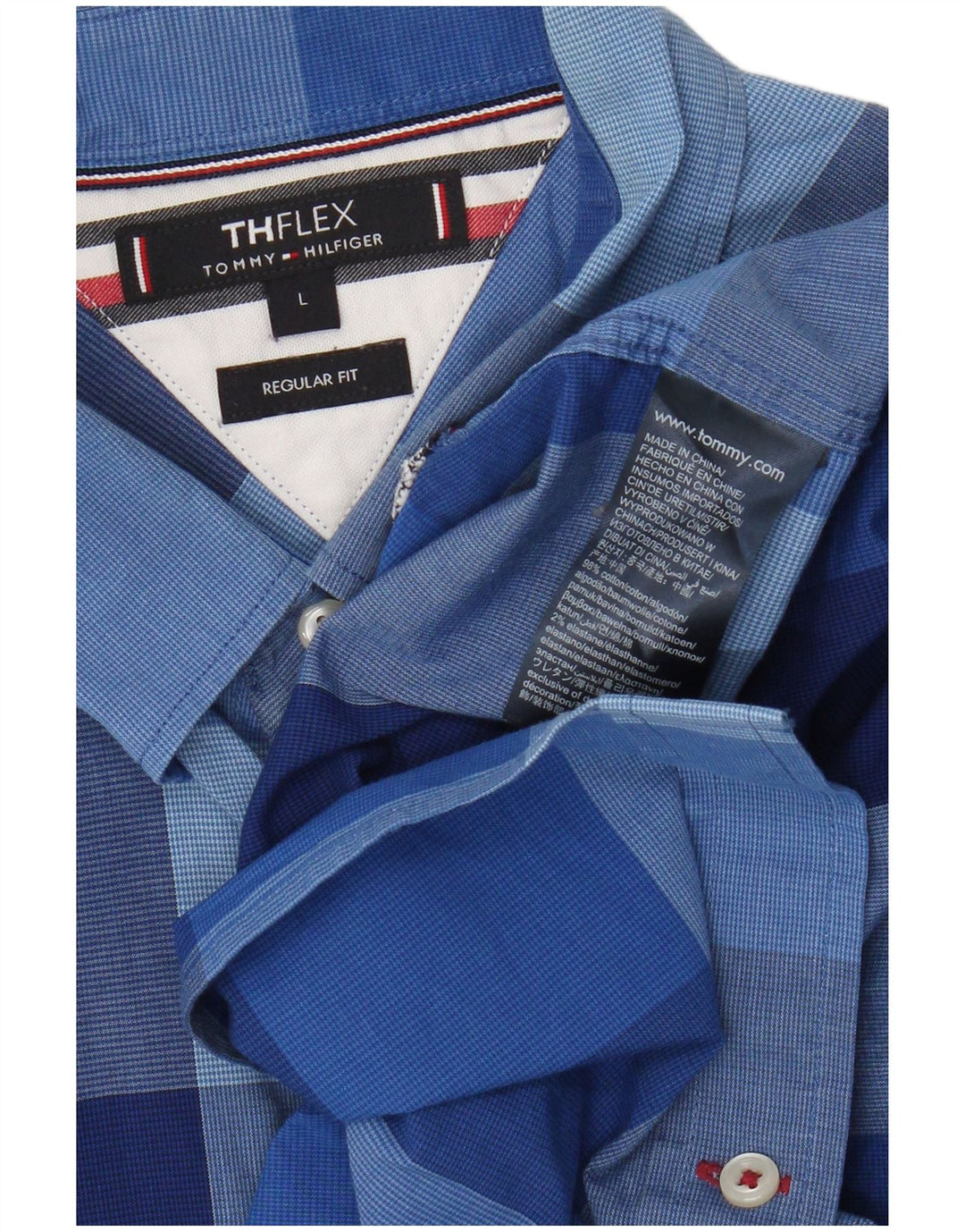Tommy Hilfiger Mens Regular Fit Shirt Large Blue Gingham Cotton