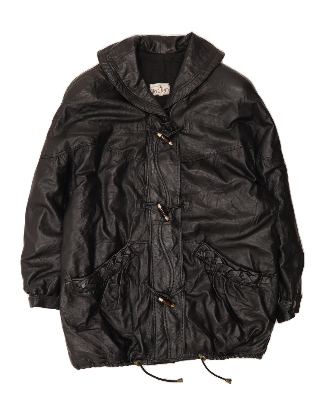 VINTAGE Womens Oversized Leather Coat UK 18 XL Black Leather Vintage Vintage and Second-Hand Vintage from Messina Hembry 
