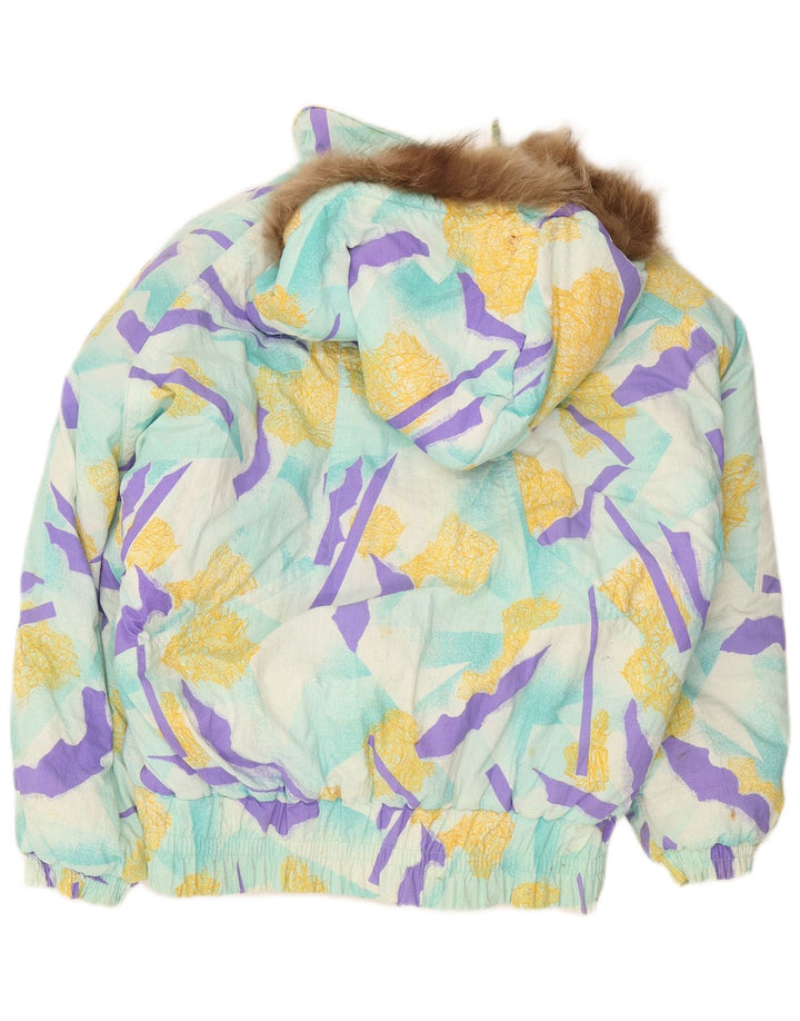 MARILENA Womens Hooded Ski Jacket US 10 Large Multicoloured Geometric Retro