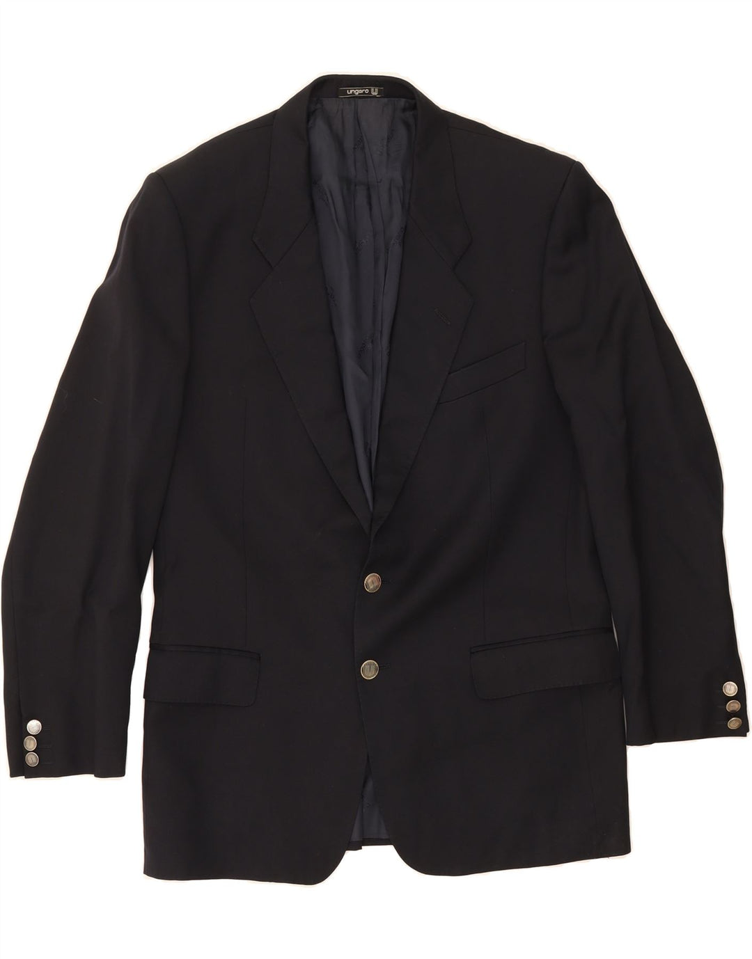 UNGARO Mens 2 Button Blazer Jacket UK 38 Medium Navy Blue Vintage Ungaro and Second-Hand Ungaro from Messina Hembry 