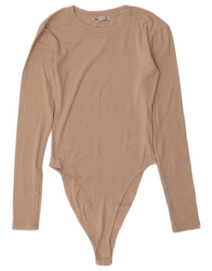 ZARA Womens Long Sleeve Bodysuit UK 8 Small Beige
