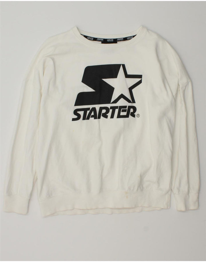 STARTER Mens Graphic Sweatshirt Jumper Small White Cotton Vintage Starter and Second-Hand Starter from Messina Hembry 
