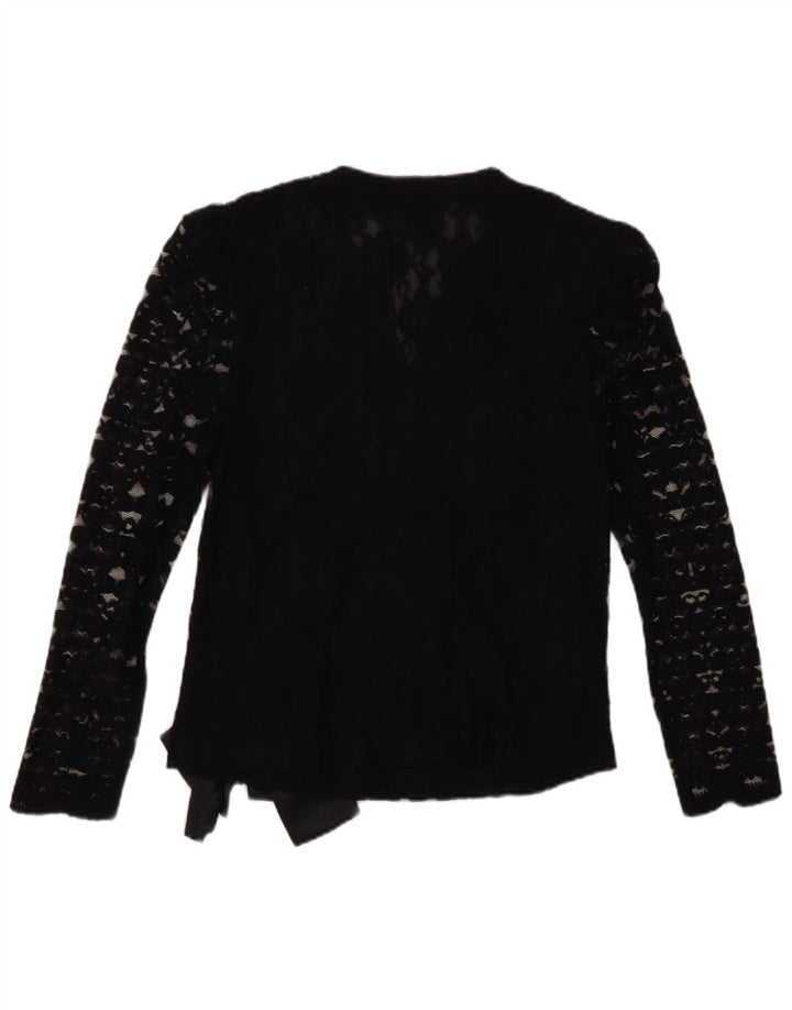 SIMON ELLIS Womens See Through Wrap Blouse Top UK 12 Medium Black Rayon