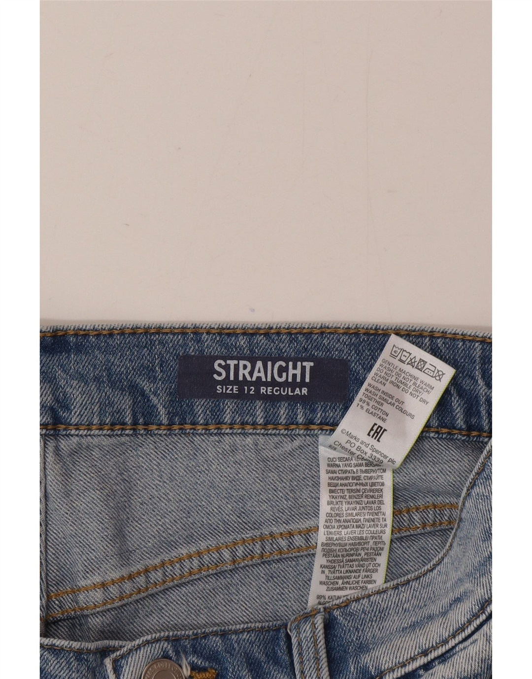 Marks & Spencer Womens Regular Straight Jeans UK 12 Medium W30 L25 Blue