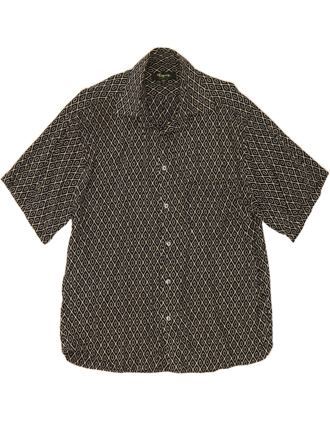 TIPO' S Mens Short Sleeve Shirt Large Black Argyle/Diamond Viscose Vintage Tipo' S and Second-Hand Tipo' S from Messina Hembry 
