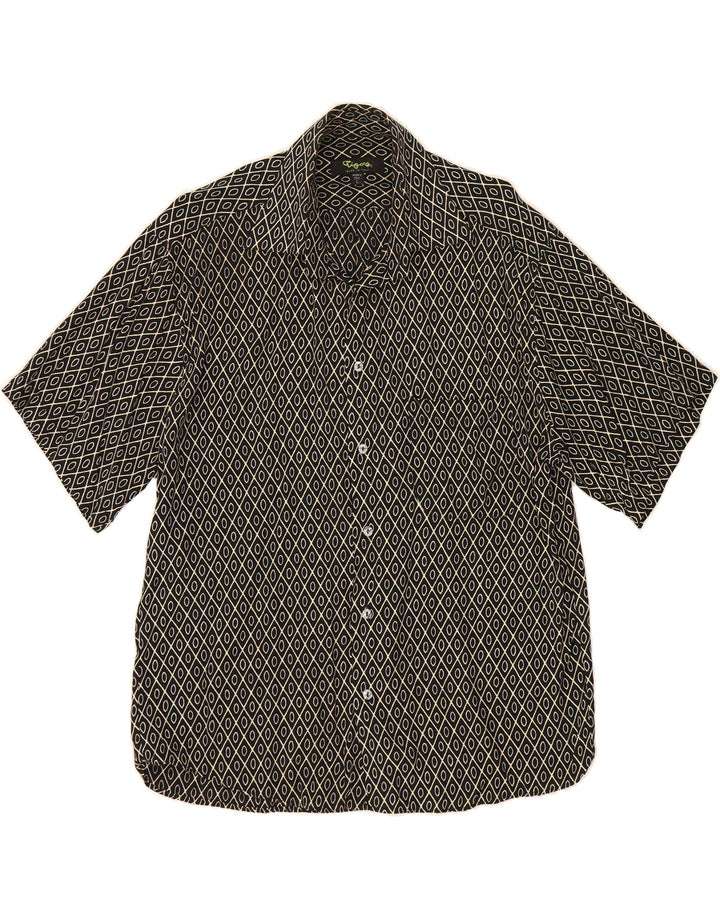 TIPO' S Mens Short Sleeve Shirt Large Black Argyle/Diamond Viscose Vintage Tipo' S and Second-Hand Tipo' S from Messina Hembry 