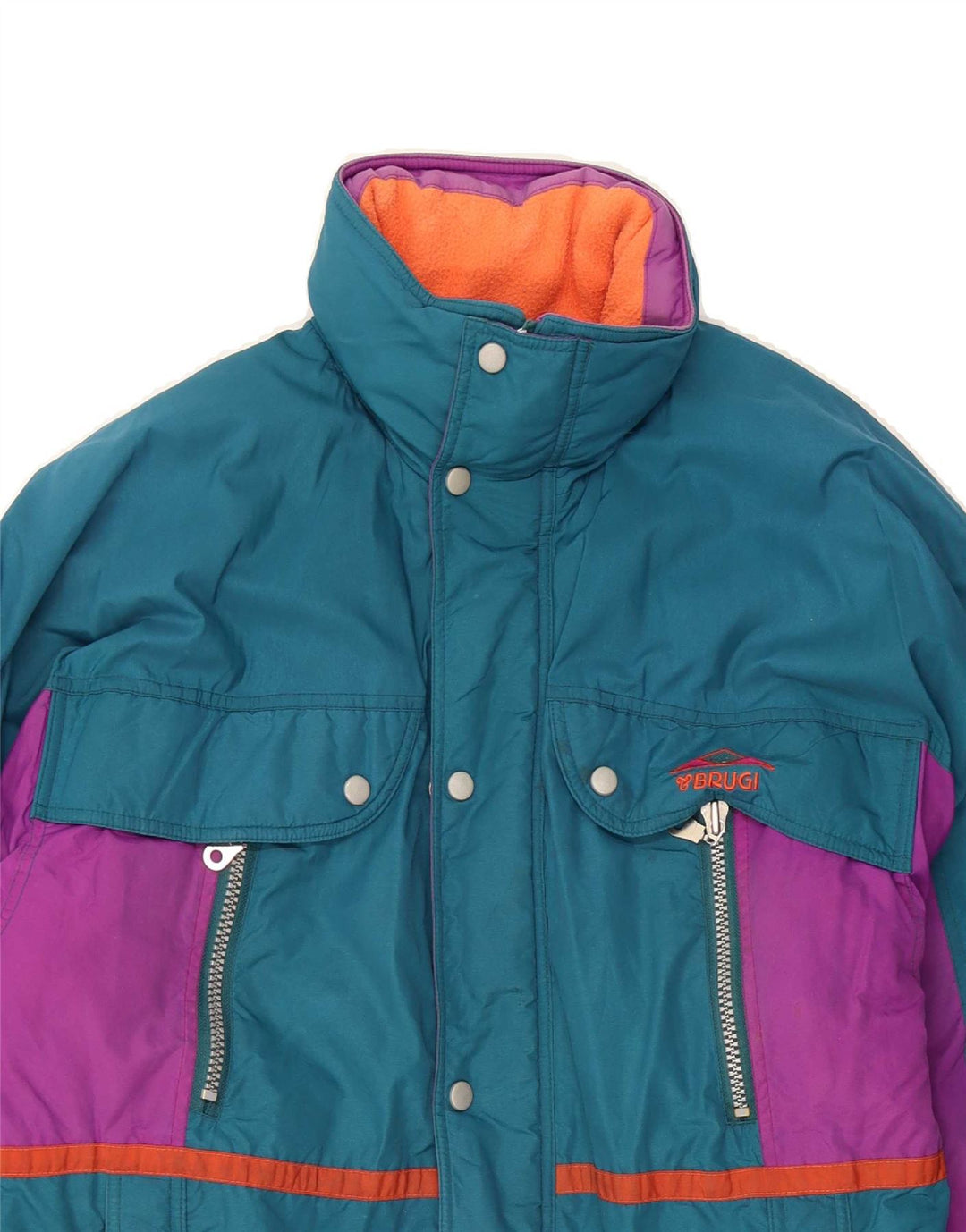 BRUGI Mens Padded Jacket IT 48 Medium Blue Colourblock Polyester Vintage Brugi and Second-Hand Brugi from Messina Hembry 