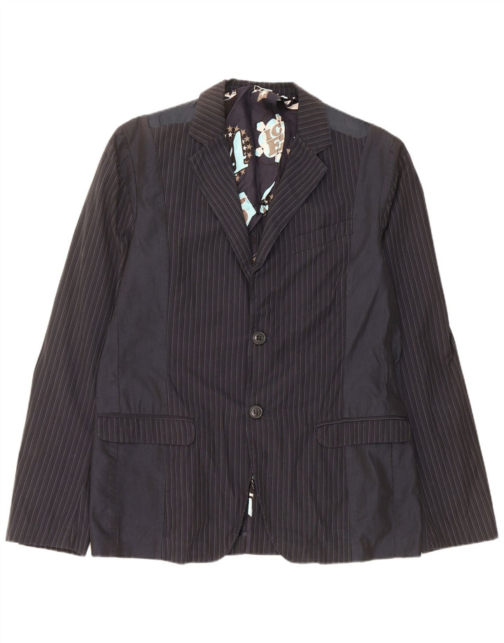 Iceberg Mens 2 Button Blazer Jacket IT 54 2XL Navy Blue Pinstripe Cotton
