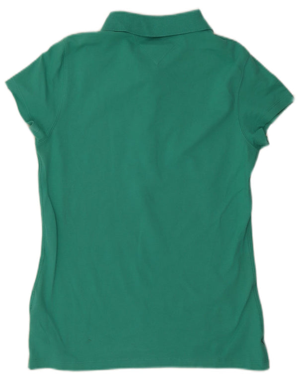 Tommy Hilfiger Womens Slim Fit Polo Shirt UK 14 Large Green Cotton
