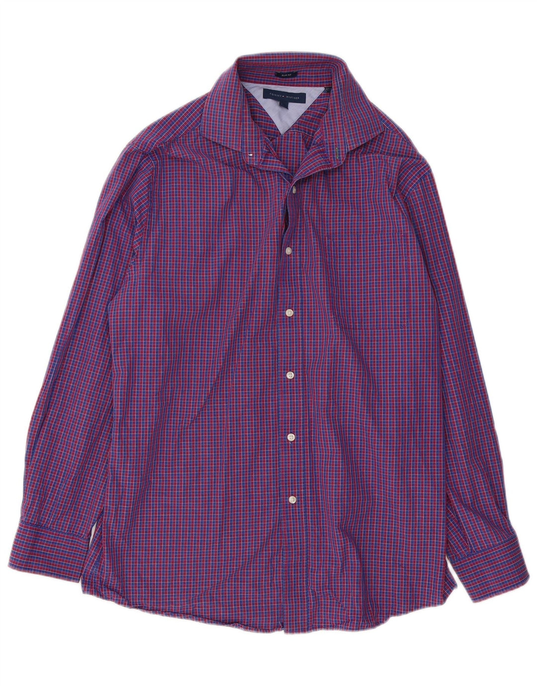 Tommy Hilfiger Mens Slim Fit Shirt Size 16 Large Blue Check Cotton