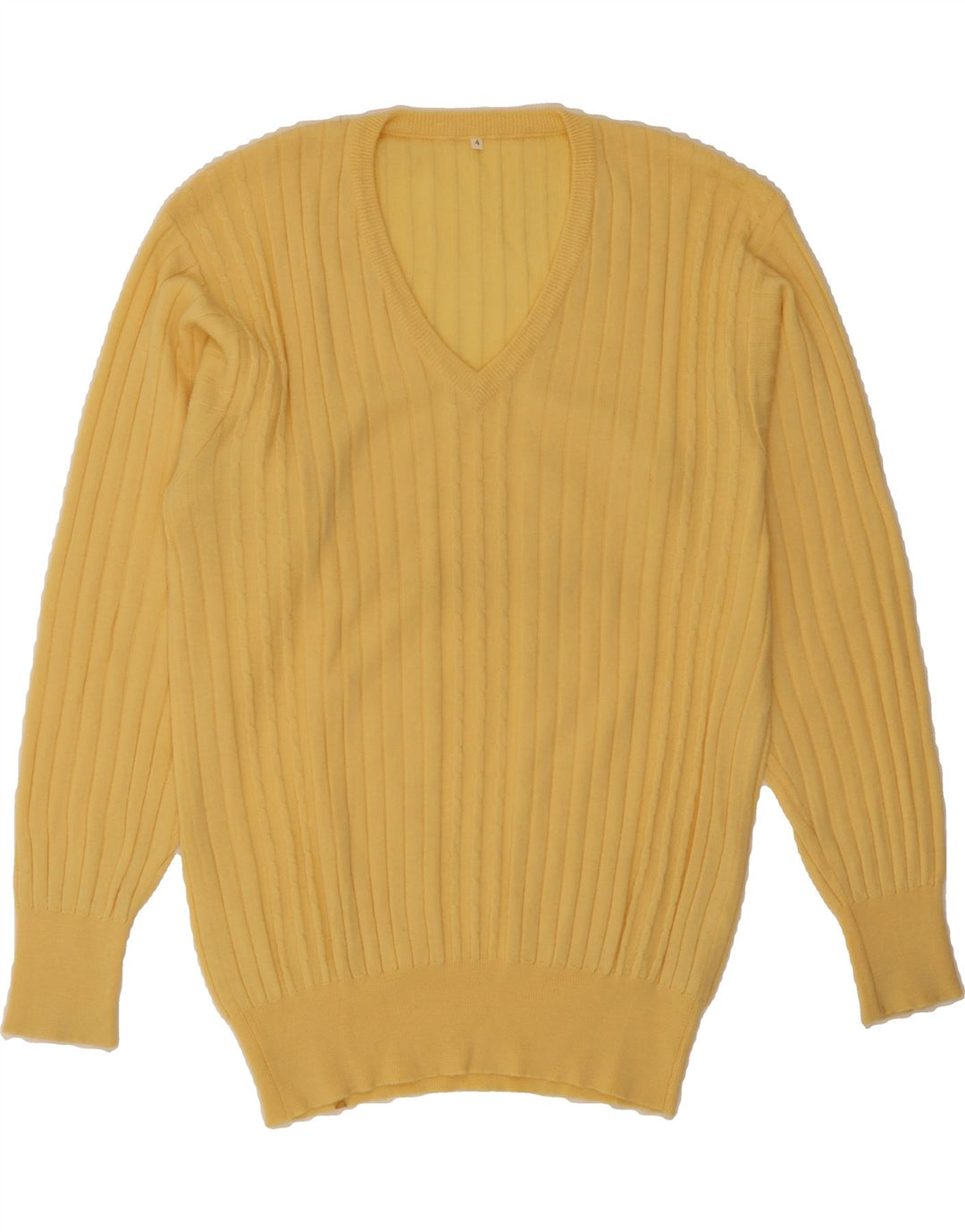 VINTAGE Mens V-Neck Jumper Sweater Medium Yellow Wool Vintage Vintage and Second-Hand Vintage from Messina Hembry 
