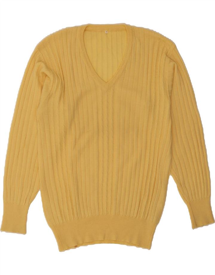 VINTAGE Mens V-Neck Jumper Sweater Medium Yellow Wool Vintage Vintage and Second-Hand Vintage from Messina Hembry 