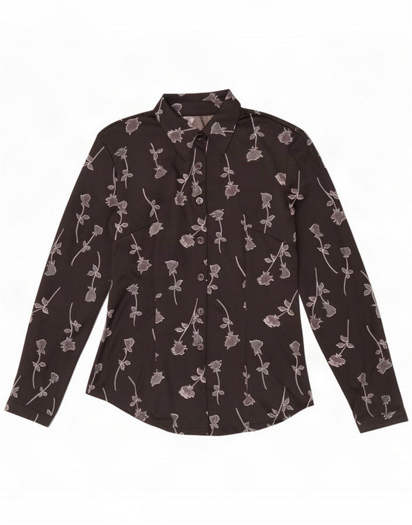 Chemisier vintage pour femme UK 42 Medium Noir Floral Polyester