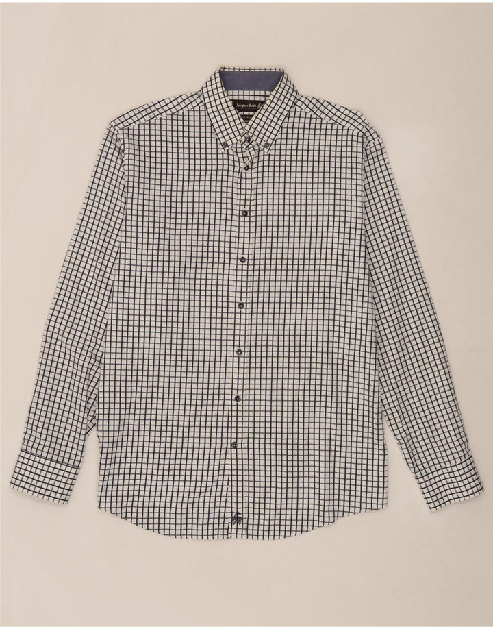 JACQUES BRITT Mens Custom Fit Shirt Size 16 41 Large Navy Blue Check Vintage Jacques Britt and Second-Hand Jacques Britt from Messina Hembry 