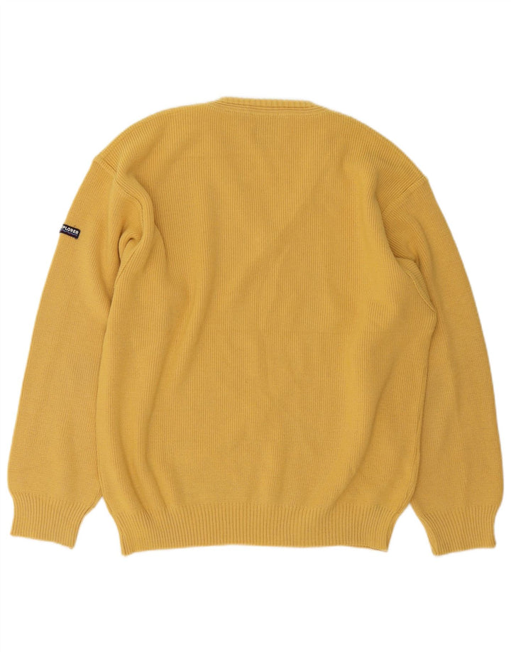 Explorer Mens V-Neck Jumper Sweater IT 50 Medium Yellow Wool