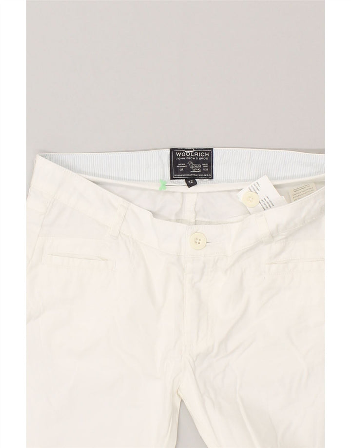 WOOLRICH Womens Straight Casual Trousers UK 12 Medium W28 L23 White Cotton | Vintage Woolrich | Thrift | Second-Hand Woolrich | Used Clothing | Messina Hembry 