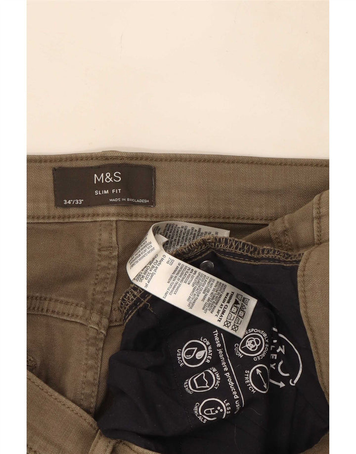 Marks & Spencer Mens Slim Jeans W34 L33 Khaki Cotton