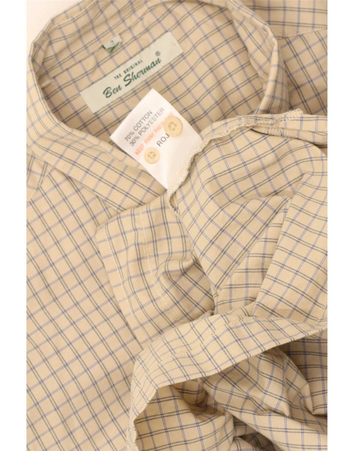 Camicia a maniche corte da uomo Ben Sherman in cotone a quadretti beige medio