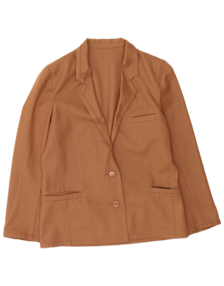 Vintage Womens 2 Button Blazer Jacket UK 14 Medium Brown Virgin Wool