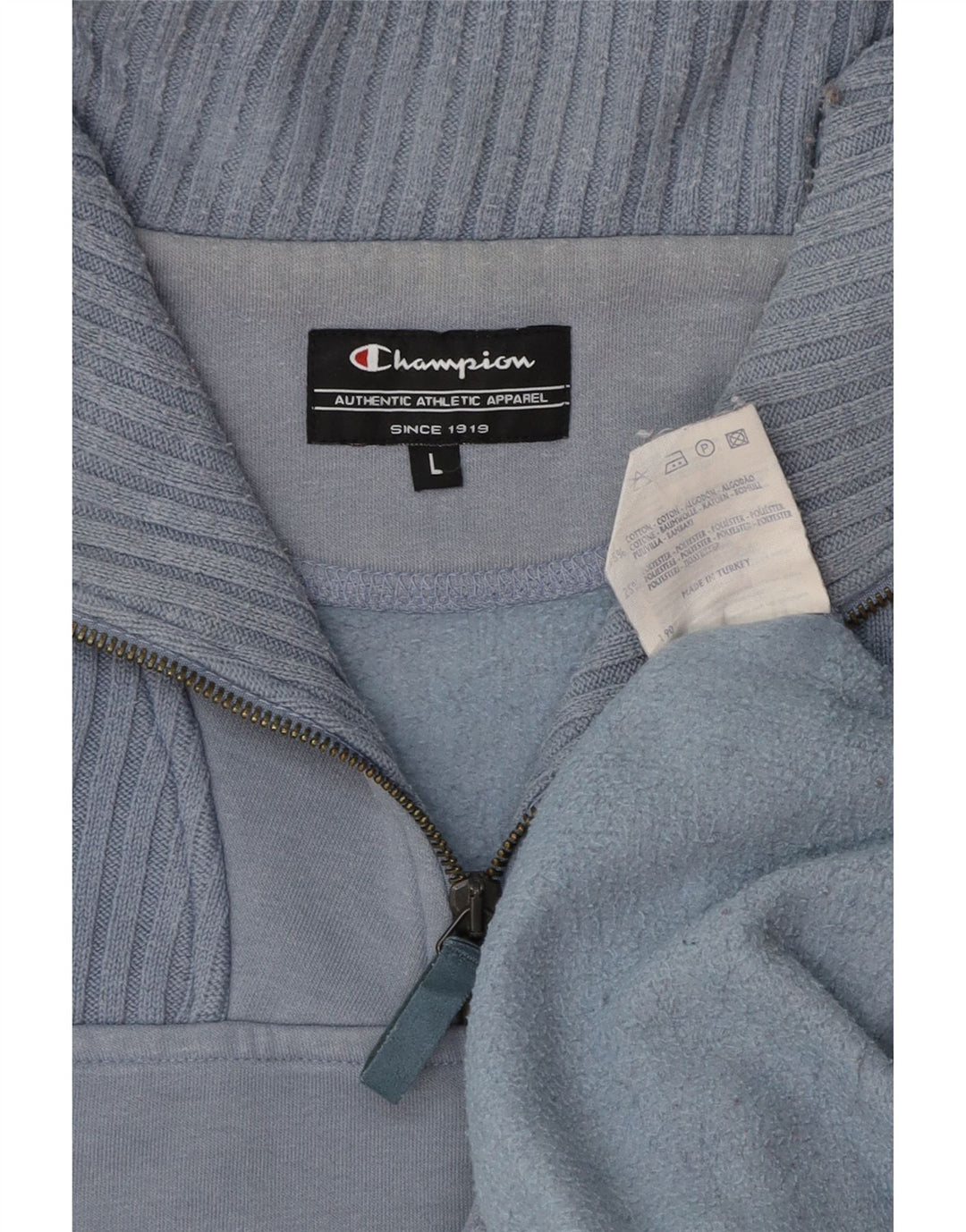 CHAMPION Herre Zip Neck Sweatshirt Jumper Stor Blå Bomuld