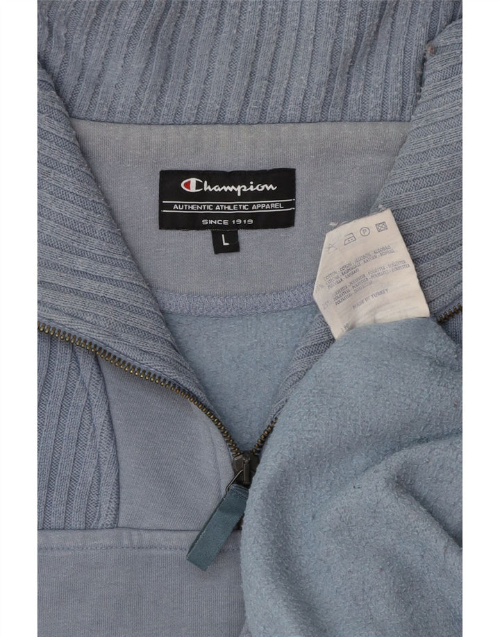 CHAMPION Herre Zip Neck Sweatshirt Jumper Stor Blå Bomuld