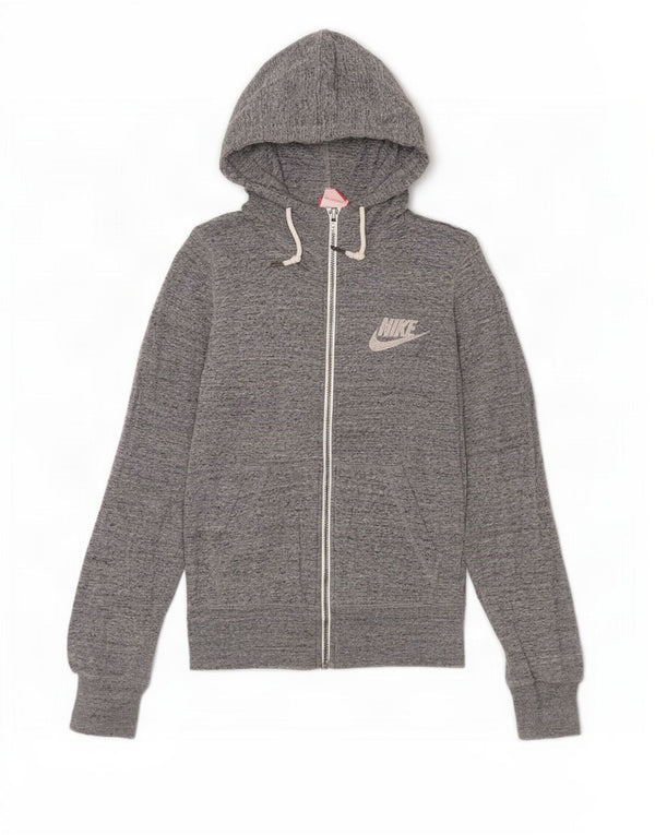 Suéter Nike feminino com capuz e zíper UK 6 XS cinza algodão manchado