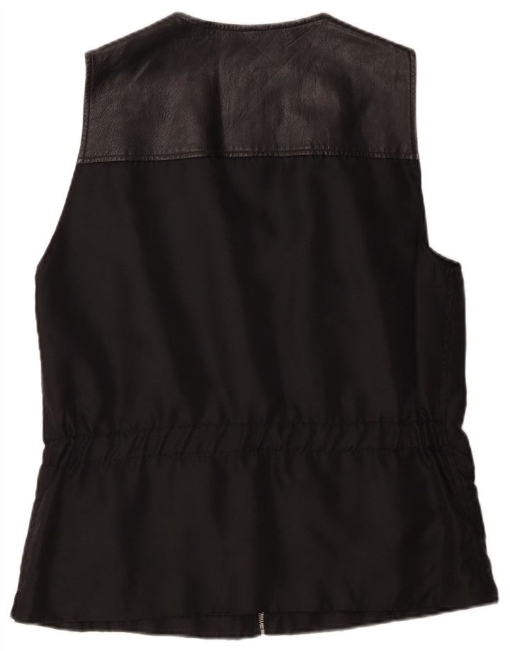 Vintage Womens Oversized Gilet IT 40 Small Black Leather