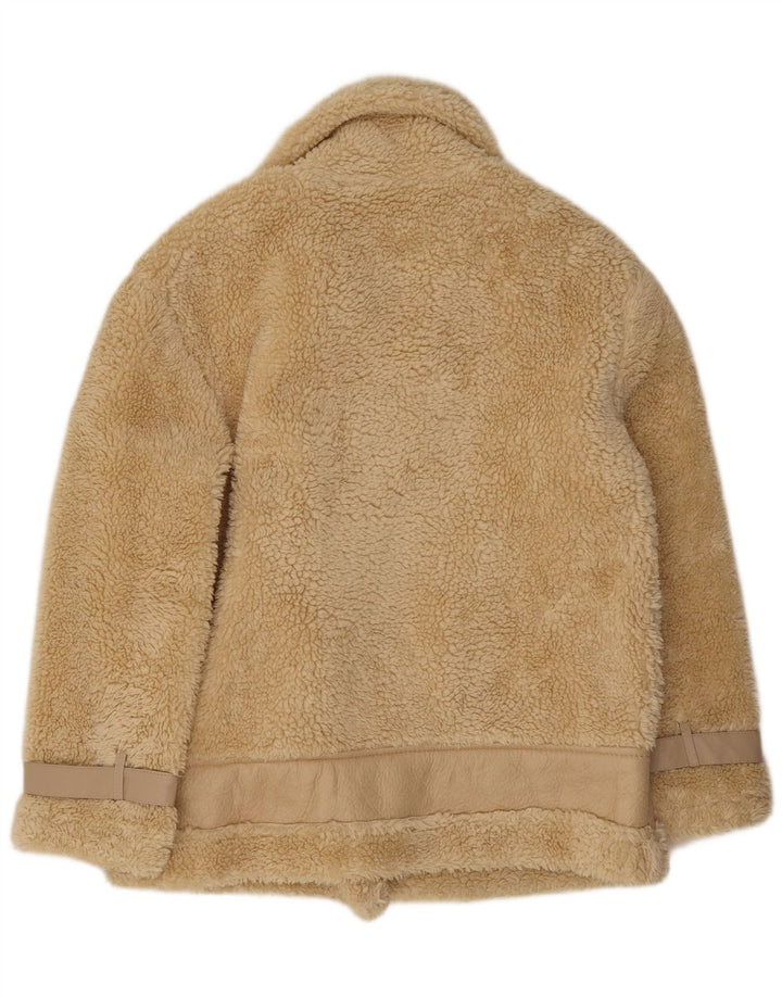 Vintage Sherpa-jakke til kvinder UK 14 Medium Beige Polyester