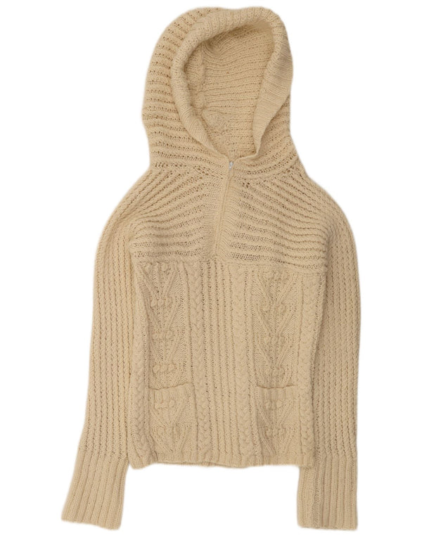 Maglione maglione con cappuccio da donna vintage UK 14 Beige medio
