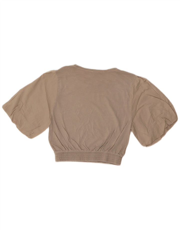 ZARA Womens Crop Blouse Top UK 10 Small Grey Cotton