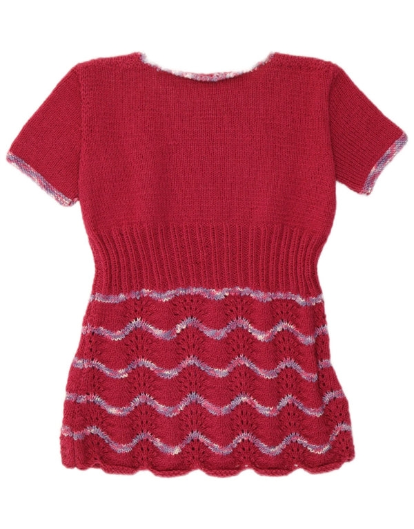 Vintage Womens Jumper Sweater UK 12 Medium Burgundy Striped Retro