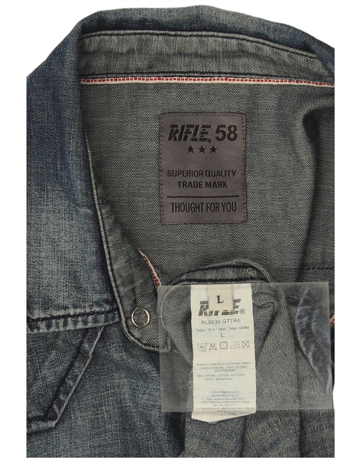 Rifle Mens Denim Shirt Large Navy Blue Cotton