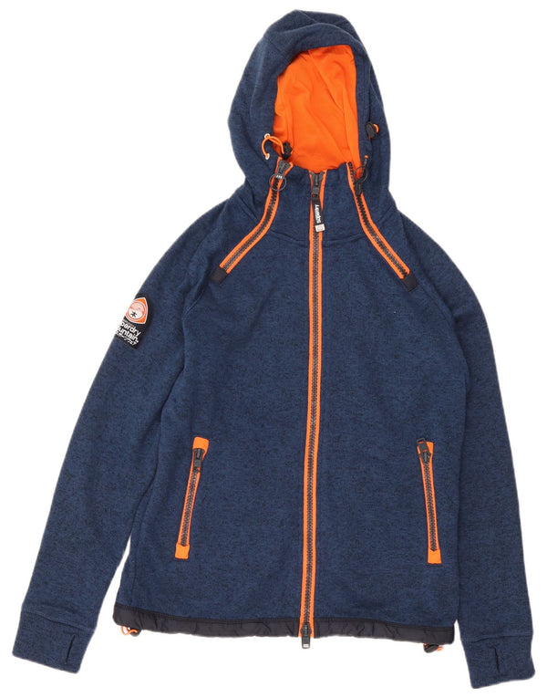 Superdry Mens Zip Hoodie Sweater Medium Navy Blue Polyester